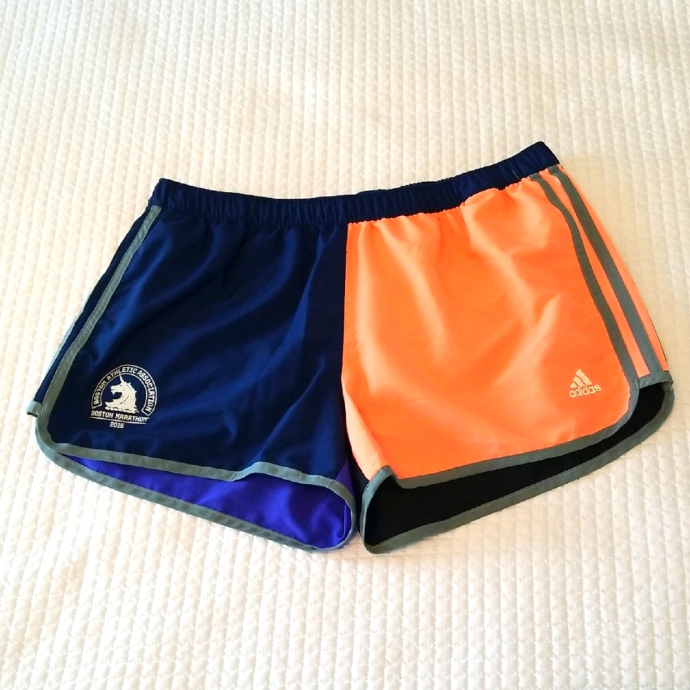 Vintage 2015 Boston Marathon Adidas Blue and Orange Running Shorts, Large